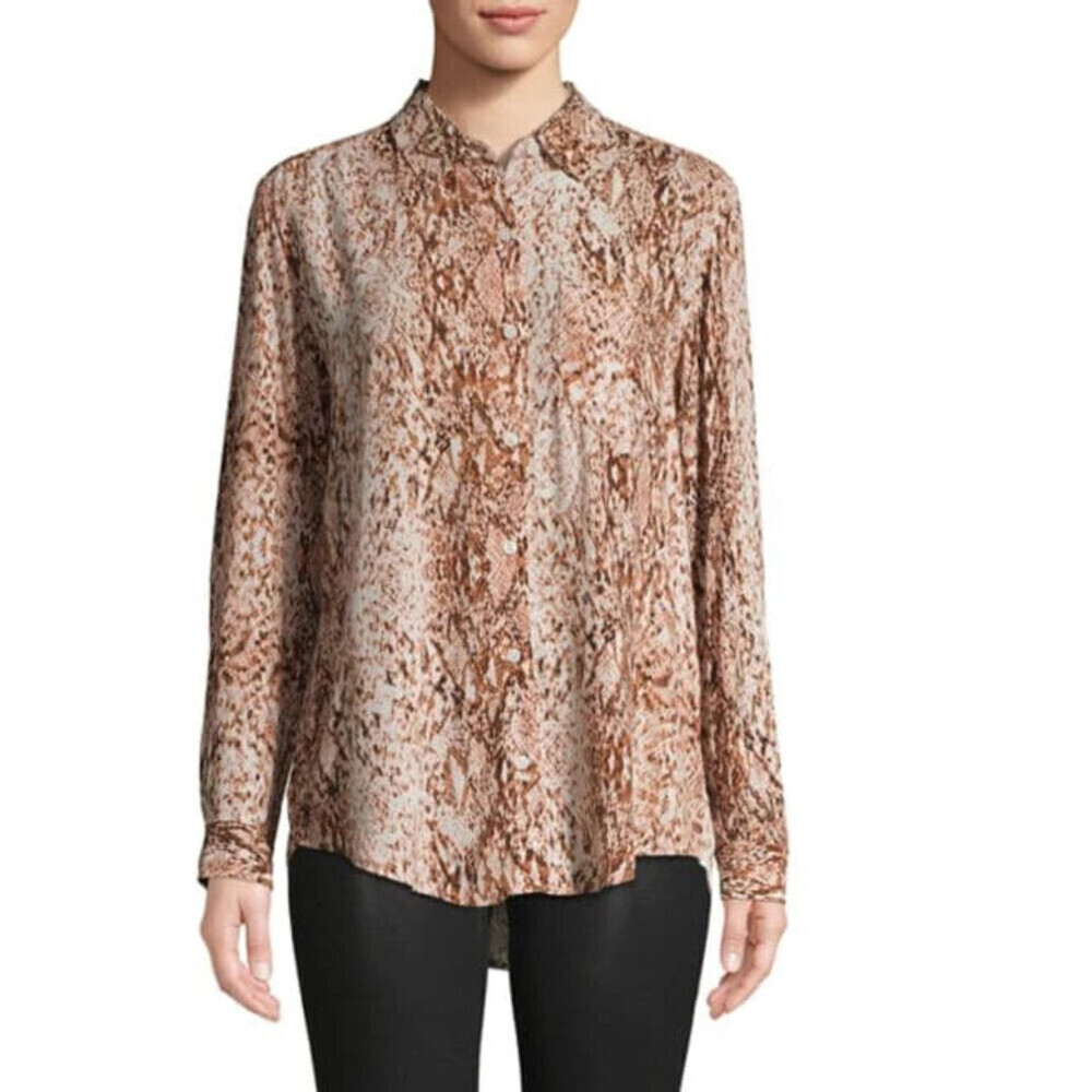 Lord & Taylor Long Sleeve Button Up Blouse Chiffon Shirt Snake Print Size M $69